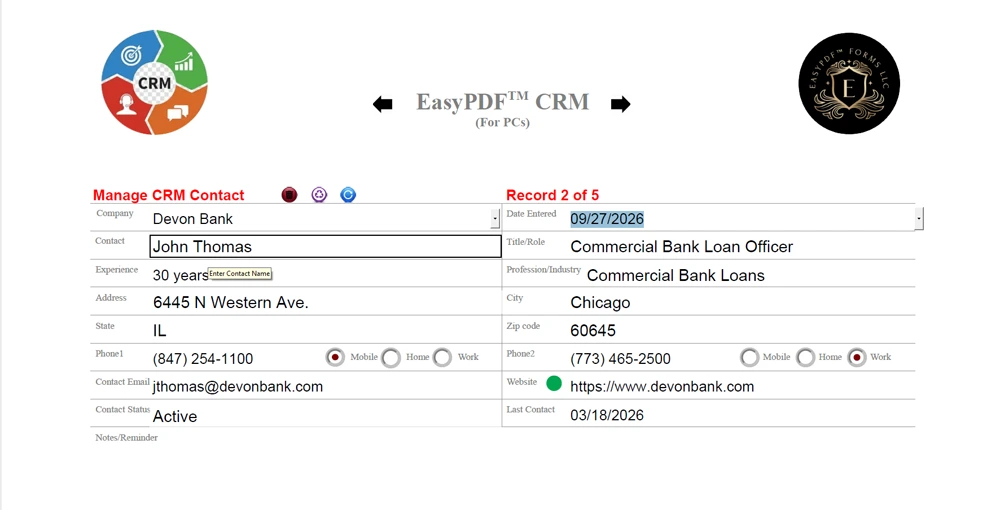 EasyPDF™ Completed Sample CRM Form