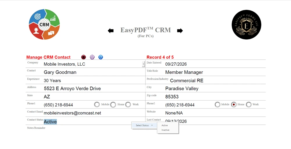 EasyPDF™ CRM Form &mdash; Status Drop-Down Field