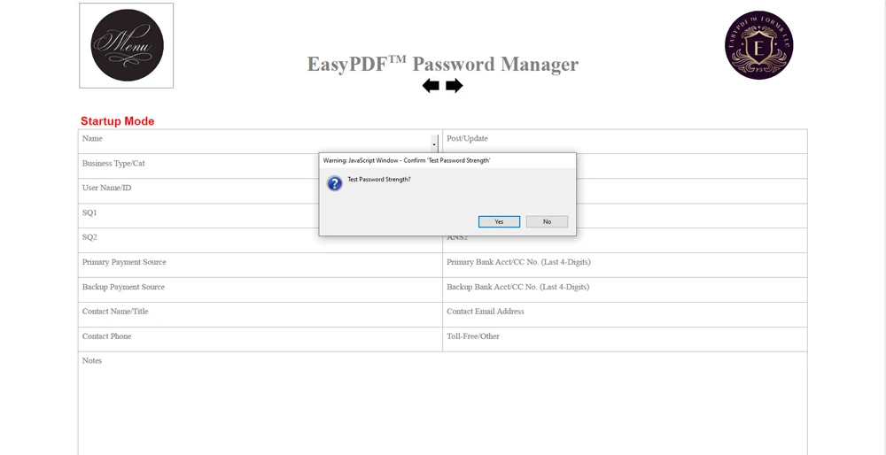 EasyPDF™ Password Manager Test Password Strength