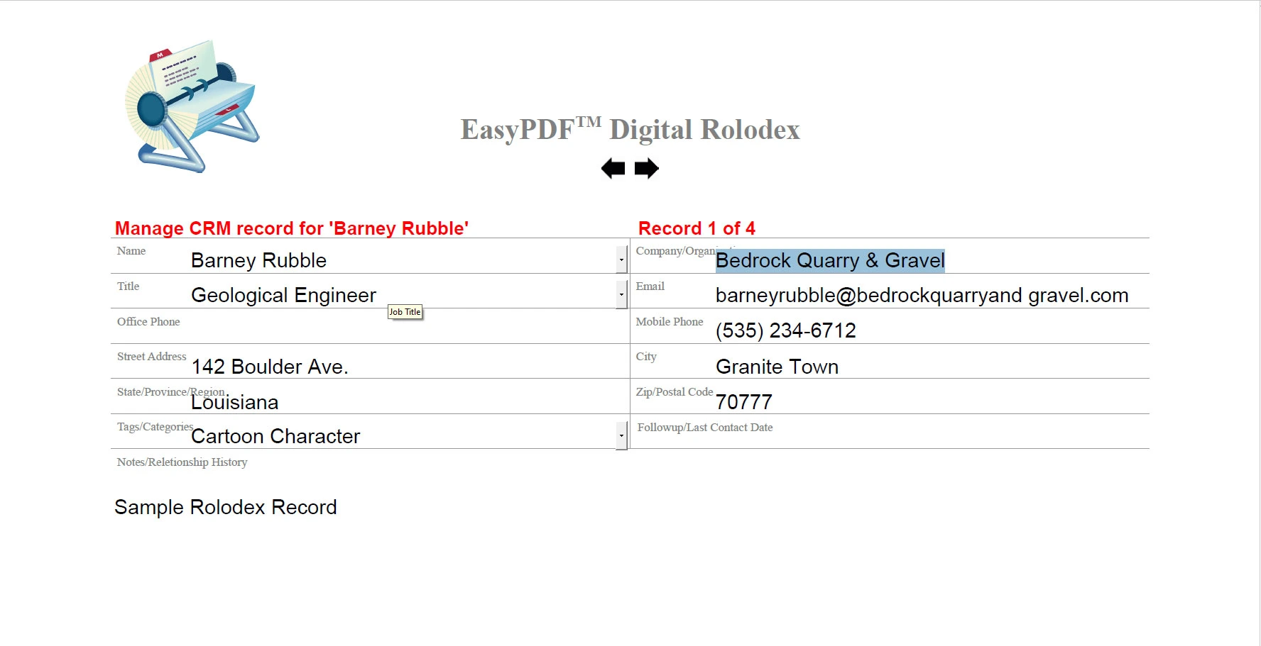 EasyPDF™ Digital Rolodex Sample Form