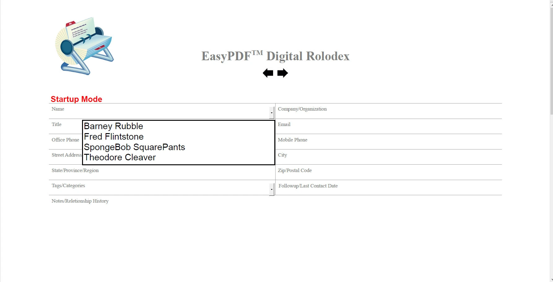 EasyPDF™ Digital Rolodex Contact List