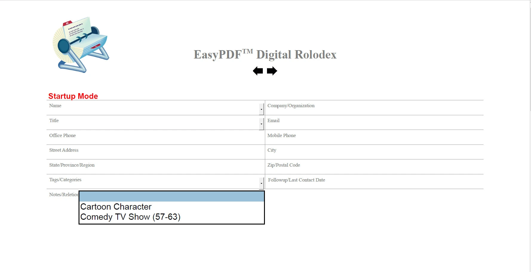 EasyPDF™ Digital Rolodex Tag-Category List