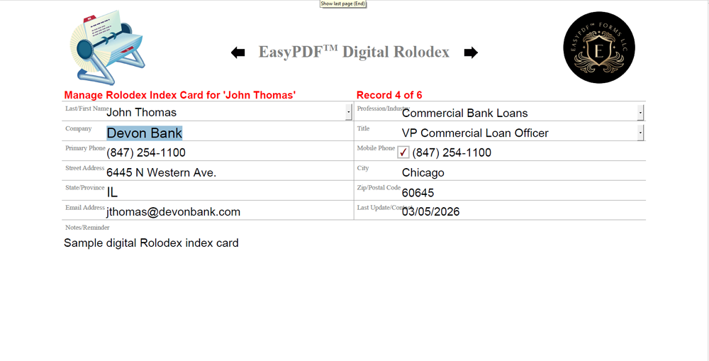 EasyPDF™ Digital Rolodex Sample Form