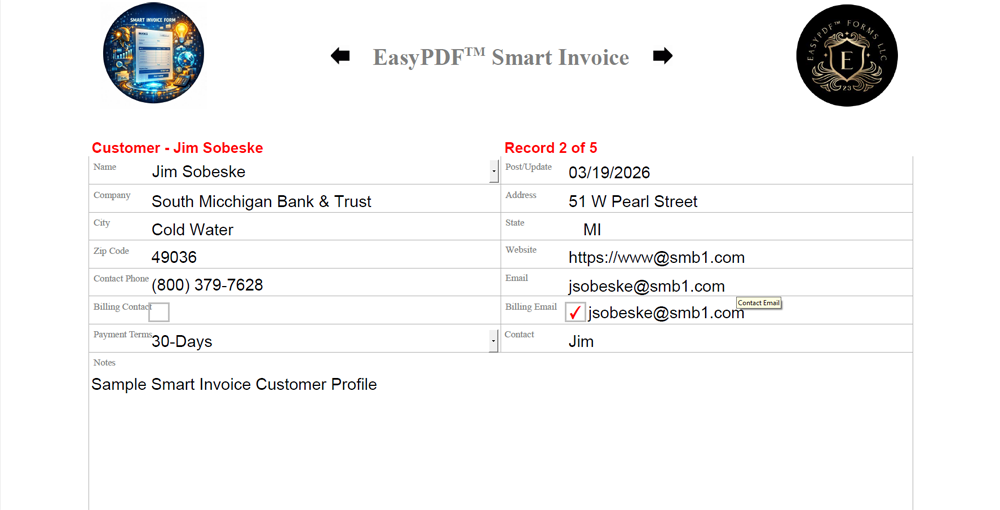 EasyPDF™ Smart Invoice - Sample Customer Profile
