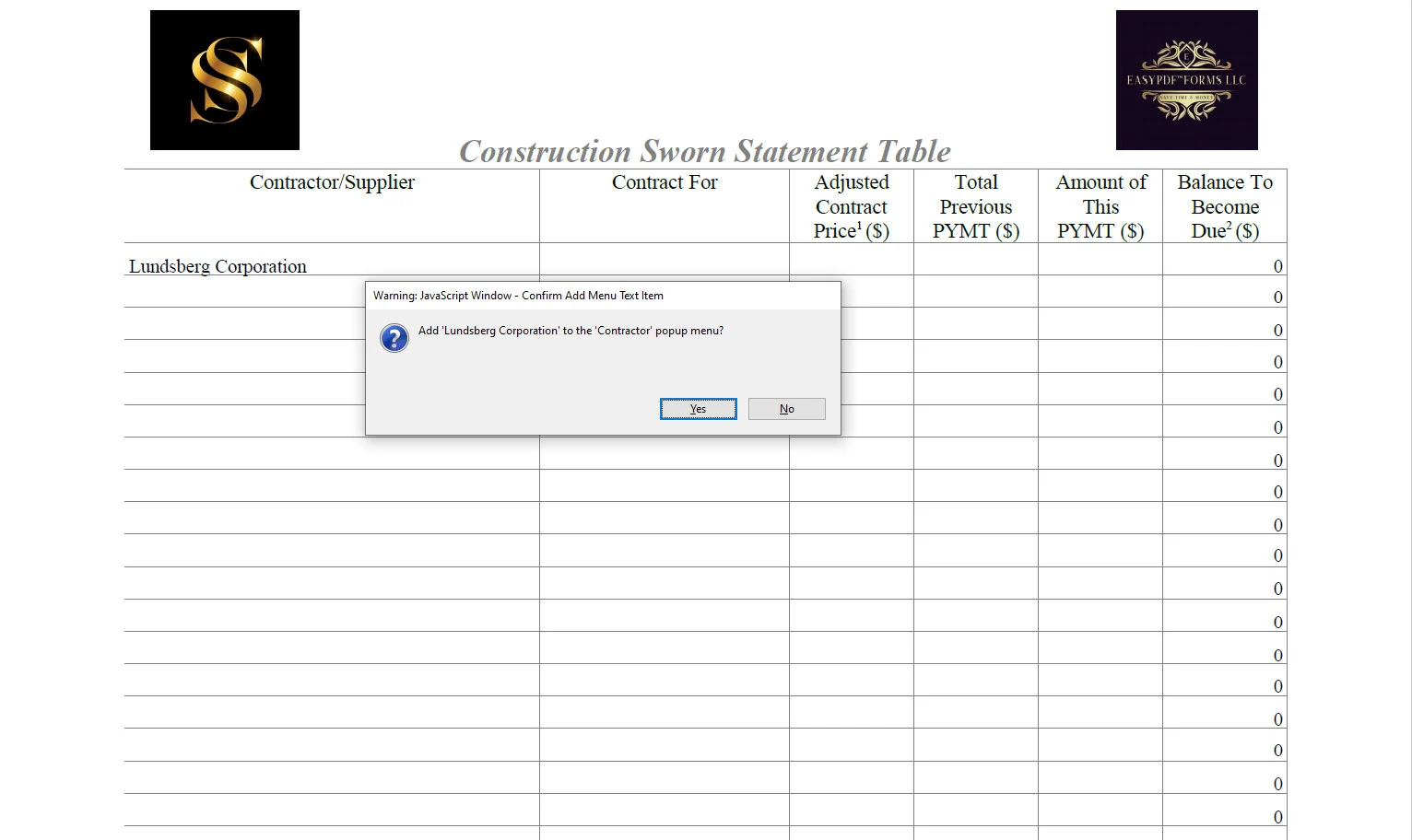 Showing subcontractor being added to to subcontractor & supplier list